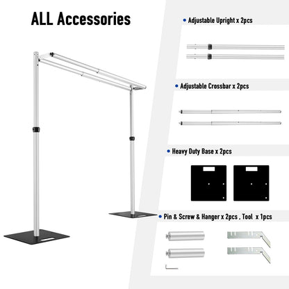 Hecis Double Backdrop Stand Heavy Duty,10x10ft Double Crossbar Pipe and Drape Stand, Adjustable Aluminium Flower Wall Backdrop, Back Drop Stand for Party Event, Trade Shows & Wedding Decor