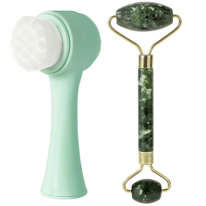 Face Brush 2 in 1, Facial Cleansing Exfoliating Scrubber Brush, Silicone Double Side Manual Face Wash Scrub Brush with Soft Bamboo Charcoal Fiber for Deep Pore Cleansing, Massaging, Skin Care