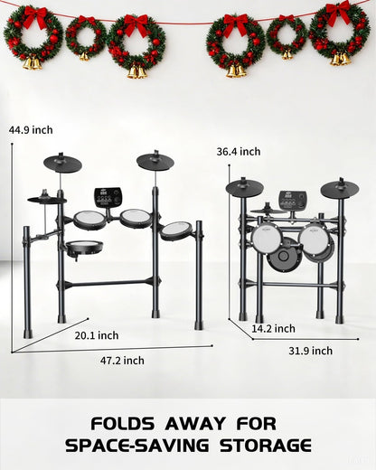 AiJoy Electric Drum Set for Beginners & Adults, Quiet Mesh Pads Digital Drum Kit, Dual-Zone Snare, 5 Drums 3 Cymbals, 195+ Sounds, USB MIDI, Includes Throne, Headphones & Sticks for Apartment Practice
