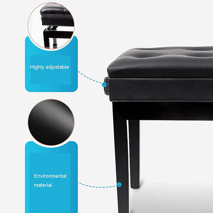FKTHYO Piano Stool Piano Bench Dressing Table Stool Piano Stool Ergonomic Luxury Wooden Piano Bench Soft Leather Padded Seat, with Book Storage Compartment, Sturdy and Durable,Black
