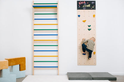 ComfyBumpy Wooden Swedish Ladder Climbing Wall Set with Convertible Play Table – Premium Montessori Indoor Climbing Gym for Kids, Space-Saving Wall Playground that Transforms into a Creative Activity