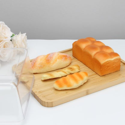 KVMORZE Acrylic Dessert Plate with Base, Bamboo Cake Tray with Clear Acrylic Cover, Cake Fruit Display Server Tray for Kitchen/Birthday/Wedding/Appetizer Dessert& Cheese Serving Platter Rectangular