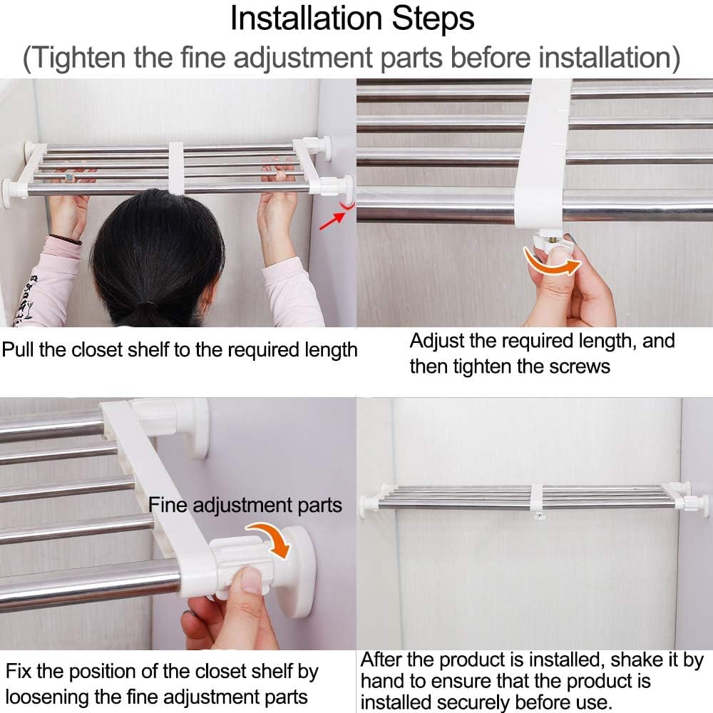 Closet 15.75-23.62inches Hershii Expandable Tension Shelf Rod Adjustable Metal Storage Rack Cabinet Organizer DIY