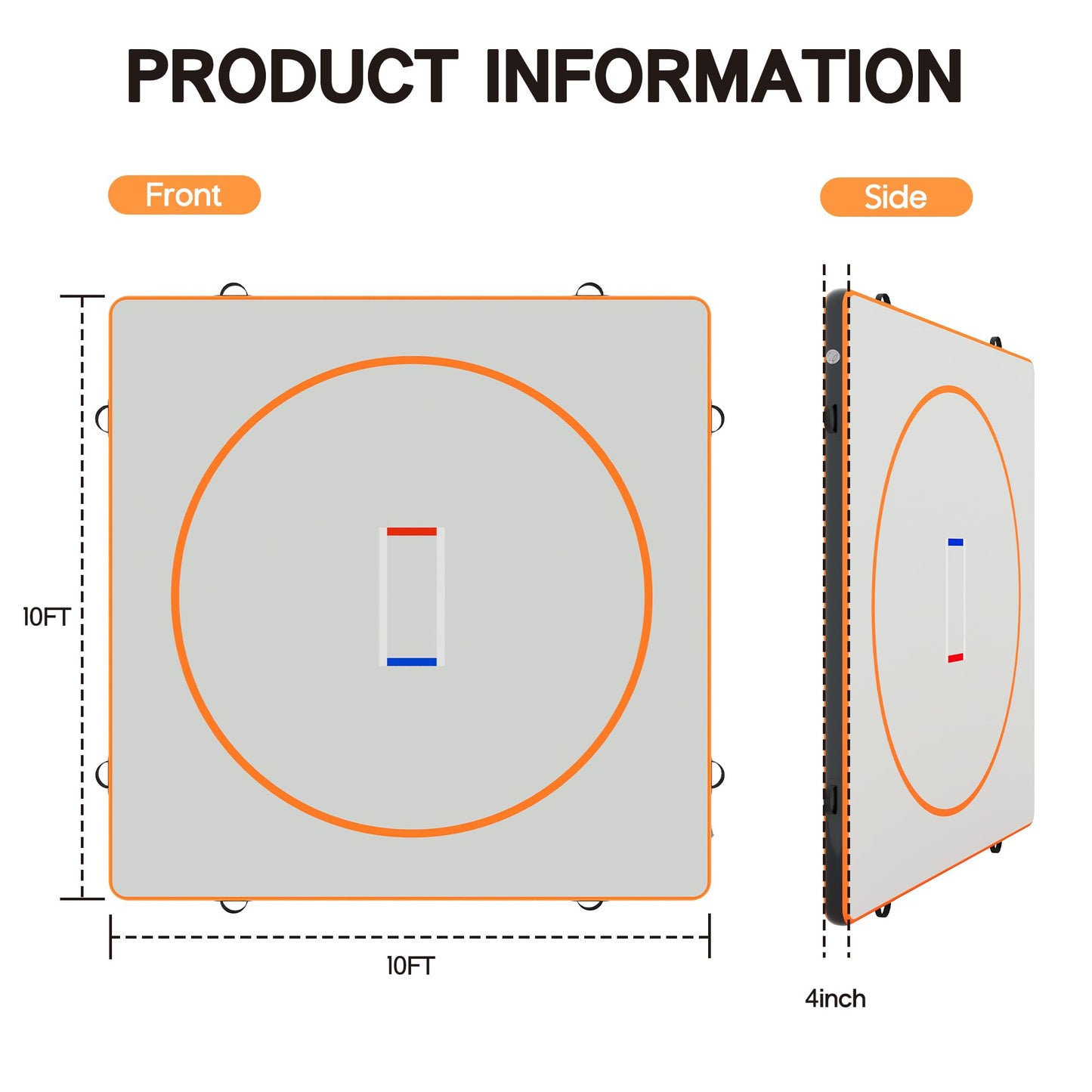 Specraft 10x10 FT Inflatable Wrestling Mat 4" Thick PVC Orange/Gray Waterproof Jiu Jitsu Mats for Jiu Jitsu, BJJ, MMA, Grappling & Water Yoga, Indoor/Outdoor, Includes Dust Bag & Repair Kit