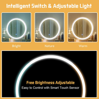 AUGESTER Vanity Set Touch LED Mirror, Dressing Table w/ Brightness Adjustable & 3 Hues Mirror, 4 Sliding Drawers, Well-Padded Stool, Modern Bedroom Makeup Vanity Set Women Girls, Black,white,navy