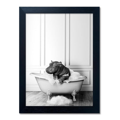 Bathroom Picture Wall Decor, Framed Black and White Bathroom Wall Art, Toilet Paper in Little Funny Raccoon's Hand Animal Canvas Print Painting