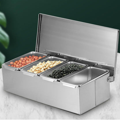 Cocoarm Stainless Steel Seasoning Box, 4 Compartment Tray, Large Capacity for Kitchen Storage