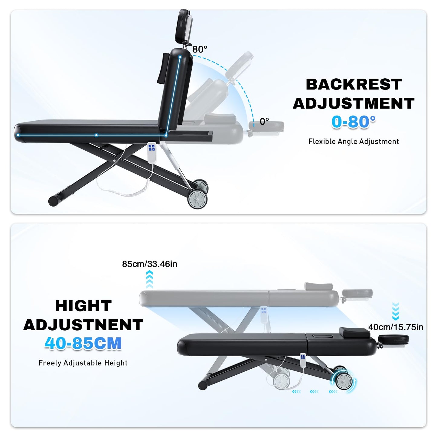 kaiwrxin Fully Electric Massage Table with Lift, 1500lbs Capacity - Professional Adjustable Facial Bed for Estheticians, Spa & Waxing, Heavy-Duty 550lbs Capacity 2r5 2r7 (Black - X-Shaped)