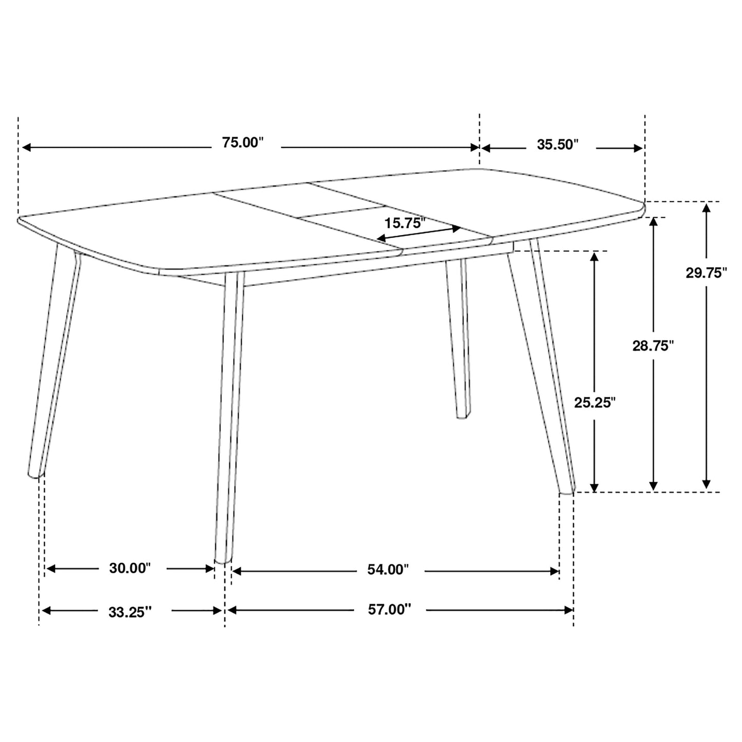 Coaster Home Furnishings - Redbridge - Wood - 5-Piece Mid-Century Modern Dining Set with 75-Inch Rectangular Expandable Table & Armless Tufted Chairs - Dining Room - Natural Walnut - 106591-S5K