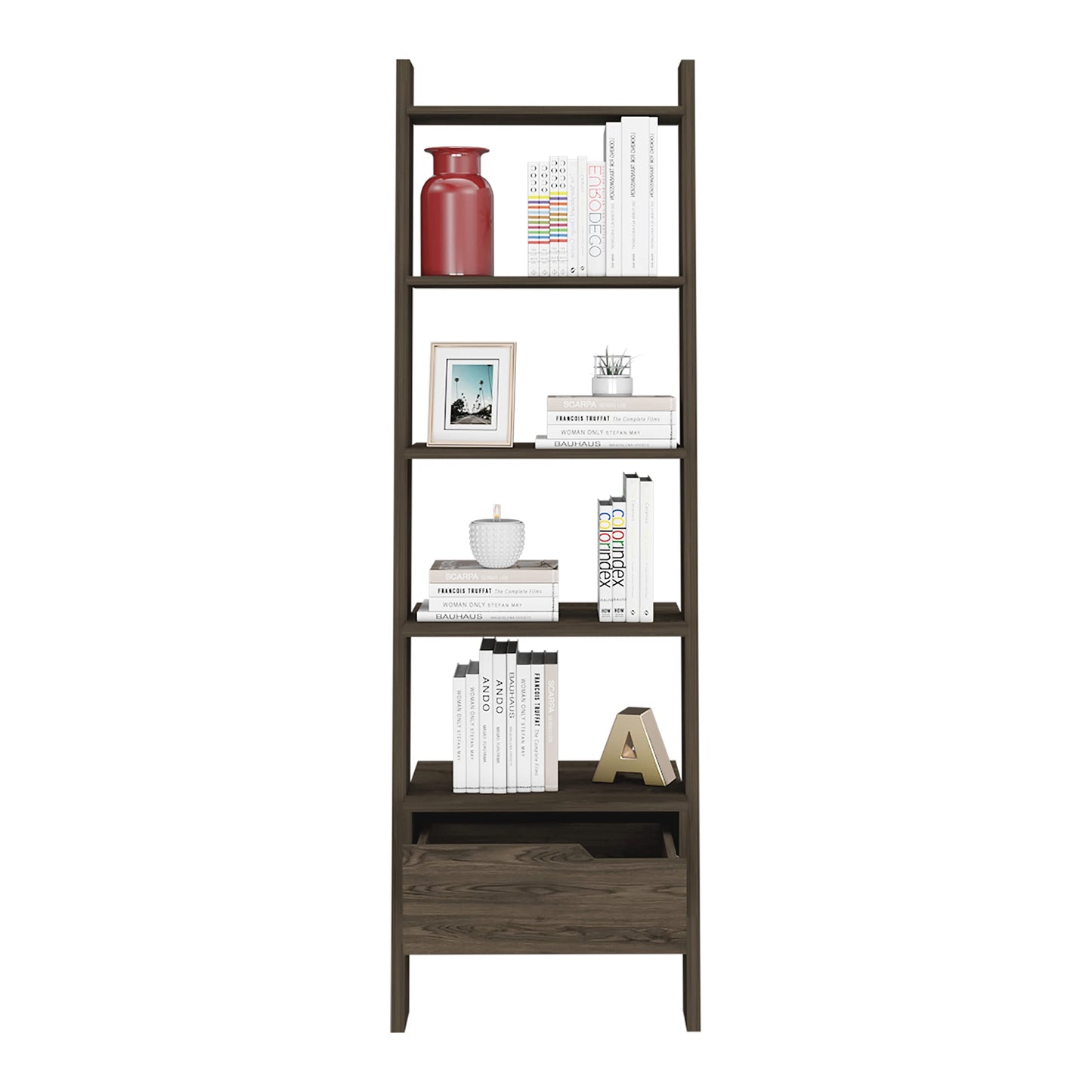 Adigyco Bookcase, One Drawer, Five Open Shelves, Dark Walnut,Five Open Shelves (11,81''H X 20,07''W)