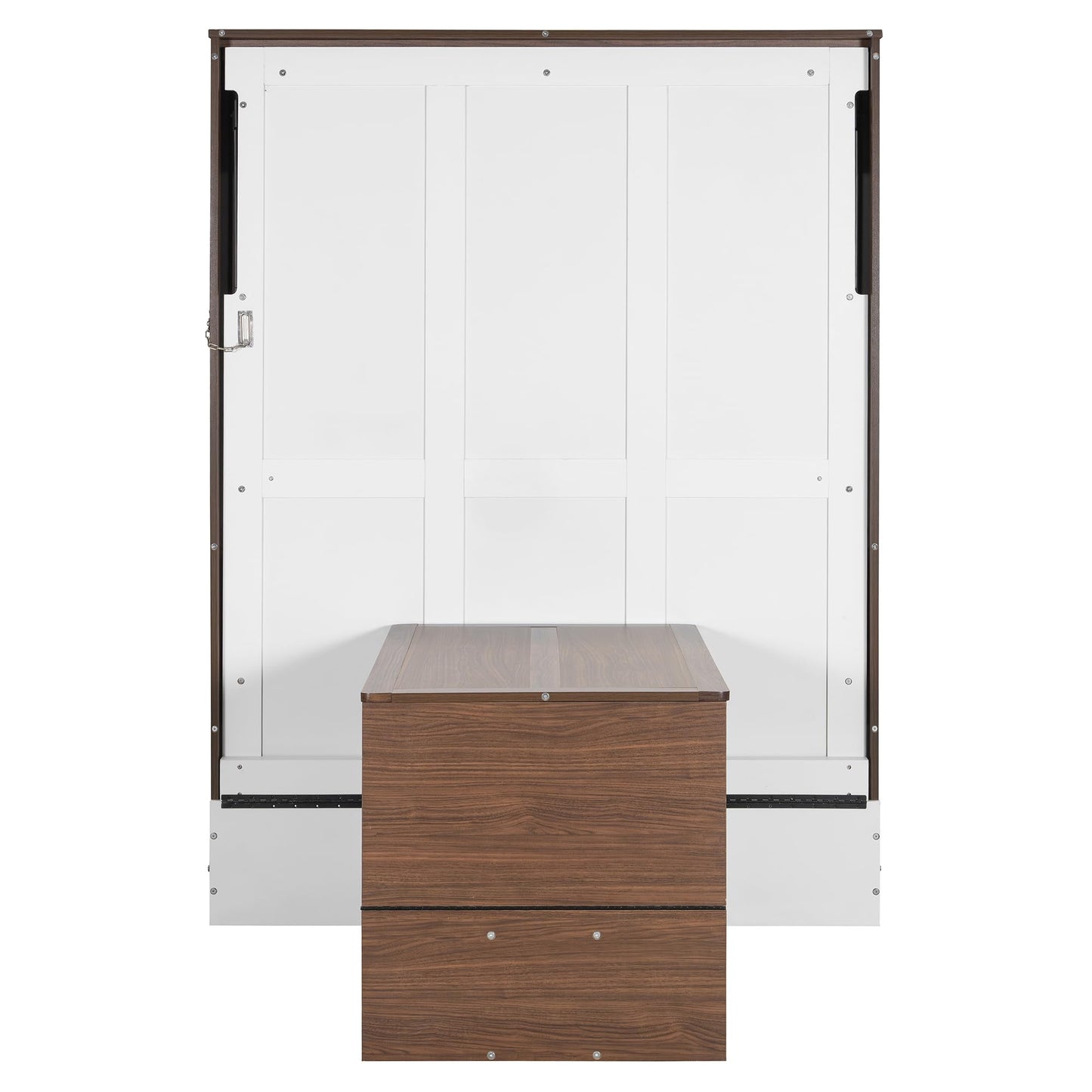 Merax Full Size Murphy Bed with Foldable Desk,Space Saving Wall Bed,Solid Wood Foldable Hidden Platform Bedframe for Home,Bedroom,Office,Small Room,Apartment,Walnut+White
