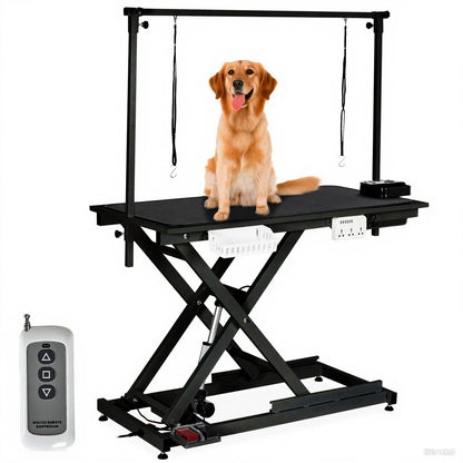 GarveeTech 50" Dog Grooming Table, Electric Hydraulic Grooming Table for Large Dogs or Small Dogs, Aluminium Overhead Arm, Anti Slip Tabletop, 6 USB Ports, Home & Salon Use, Max Capacity 330Lb, Black