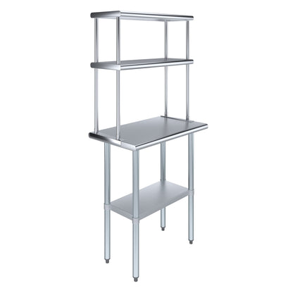 KPS Commercial Stainless Steel Work Prep Table 18" x 30" with 12" x 30" Double Overshelf | NSF Certified | Adjustable Undershelf & Fixed Top Shelf – Kitchen & Utility Use