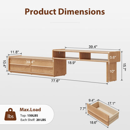 YQJJGL Extendable Solid Rubber Wood TV Stand, Space Saving Entertainment Center, TV Stand for Bedroom Living Room, Adjustable Television Cabinet Fits 42-90 Inch TVs