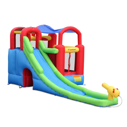 Inflatable Bounce House or Water Slide Wet or Dry with Sun Roof, Ball Pit 30 Balls, Water Gun, Fun Bouncing Area with Basketball Hoop, Long Slide with Climbing Wall, UL Certified Blower Included