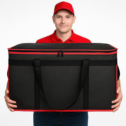 Bodaon Insulated Food Delivery Bag for Hot and Cold Meal, XXX-Large Grocery Tote Insulation Bag for Catering/Drivers, Pizza Warmer, Grocery Bags, Cooler Bag, food warmers for parties (Black-Red, 1Pk)