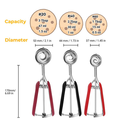 Cookie Scoop Set, Cookie Scoops for Baking Set of 3, Stainless Steel Ice Cream Scoop, 1 Tbsp/2 Tbsp/3 Tbsp Cookie Dough Scoop, Cookie Scooper for Cookie Cupcake Muffin Truffles Ice Cream