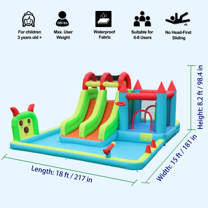 JOOLOOG Inflatable Water Slide Park 18x15FT Mega Water Park Bounce House w/Double Waterslide Large Splash Pool, Deep Pool, Shower,Water Cannon,Climbing Wall and Jumping Bouncer for Backyard Outdoor