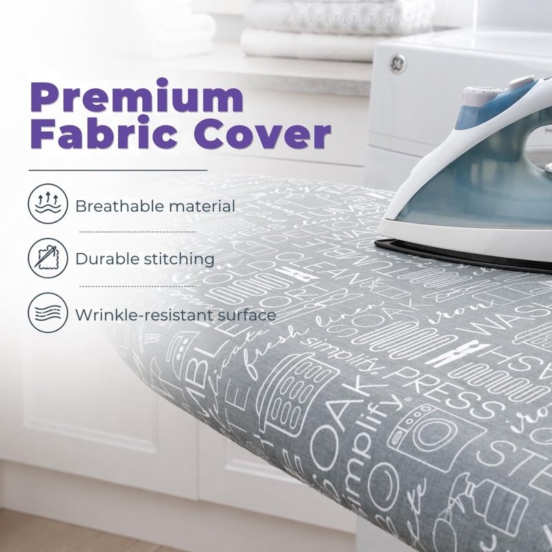 Laundry 360 Ironing Board Cover with Pad Grey Color | Elastic Edge Hook Loop Fasteners | Scorch Resistant Cotton Surface | Complete Replacement Set