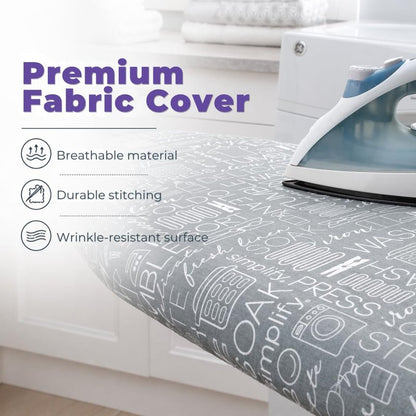 Laundry 360 Ironing Board Cover with Pad Grey Color | Elastic Edge Hook Loop Fasteners | Scorch Resistant Cotton Surface | Complete Replacement Set