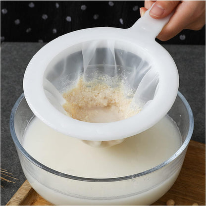 Kitchen Ultra-Fine Nylon Mesh Strainer 10 Inch, Plastic Sieve Fine Mesh with Handle Kitchen Tool For Soy Milk, Coffee, Milk, Yogurt, Juice,Tea Leaf Filter, Honey, Wine (100mesh + 200mesh + 400mesh)