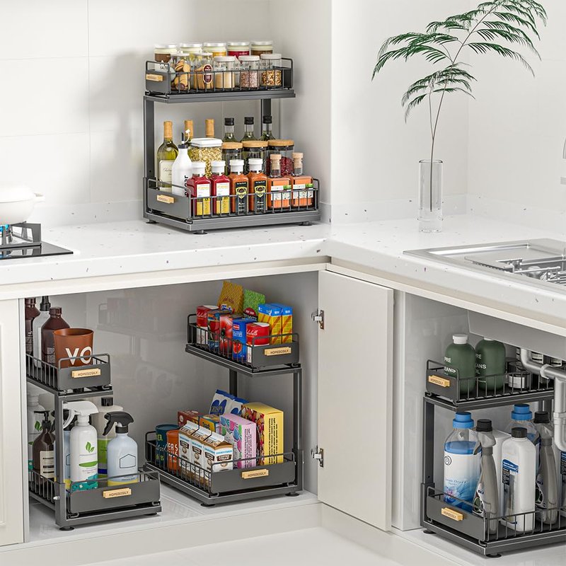 Under Sink Organizer Kitchen, 2 Tier Under Sink Organizers and Storage, Pull out Cabinet Organizer Shelf, Metal Drawer for Kitchen Bathroom Pantry Cabinet Closet Organization Rack, Black, 1 Pack
