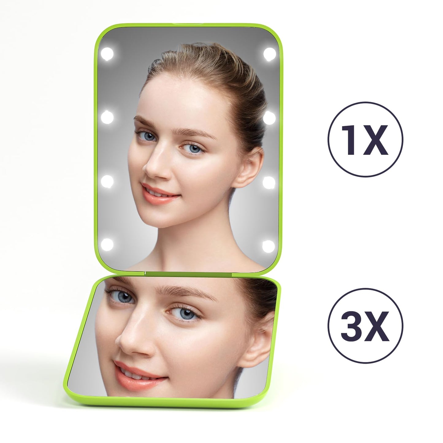 Kintion Pocket Mirror, 1X/3X Magnification LED Compact Travel Makeup Mirror with Light for Purse, 2-Sided, Portable, Folding, Handheld, Small Lighted Mirror for Gift, Pink