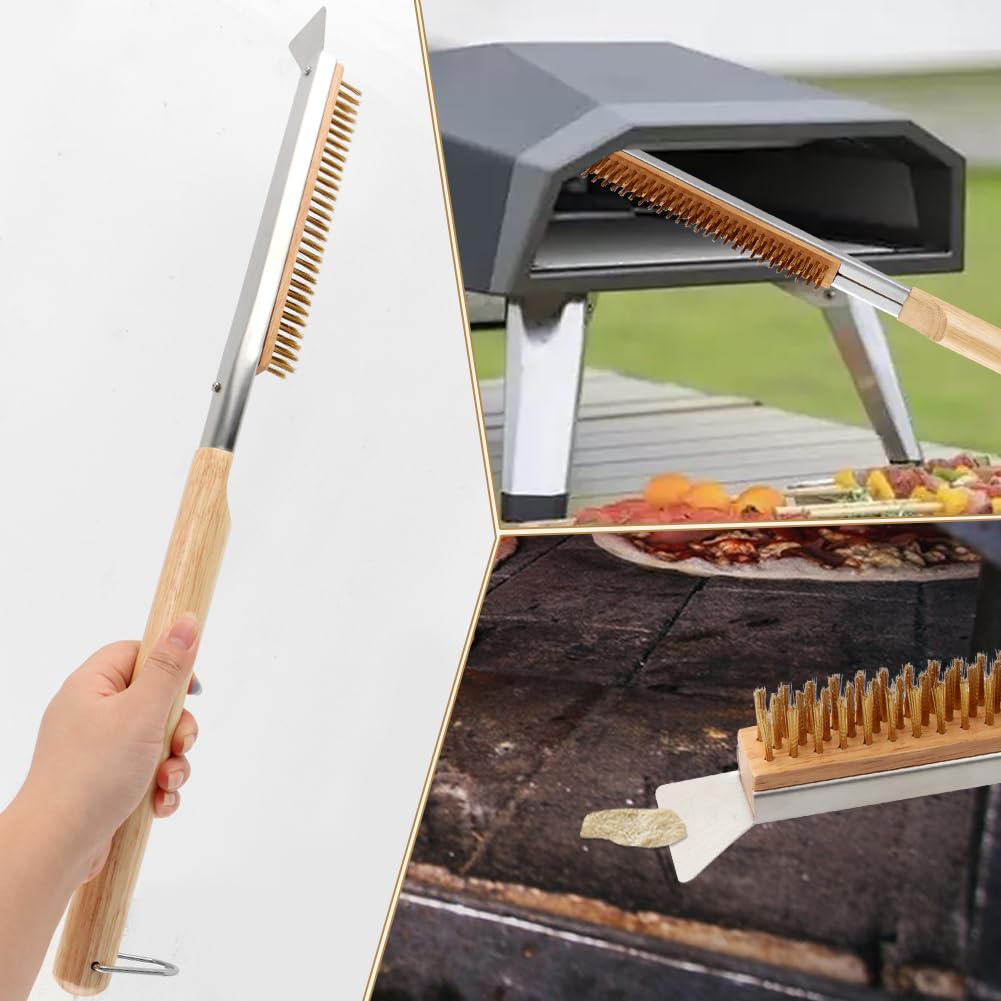 Pizza Oven Accessories Kit w/Pizza Oven Brush & Stone Scraper, 7.8inch Aluminum Perforated Long Handle Nonstick Pizza Turning Peel Cutter Wheel for Outdoor Homemade Baking Pizzas