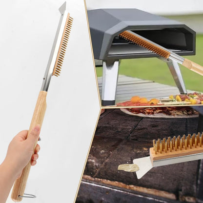 Pizza Oven Accessories Kit w/Pizza Oven Brush & Stone Scraper, 7.8inch Aluminum Perforated Long Handle Nonstick Pizza Turning Peel Cutter Wheel for Outdoor Homemade Baking Pizzas