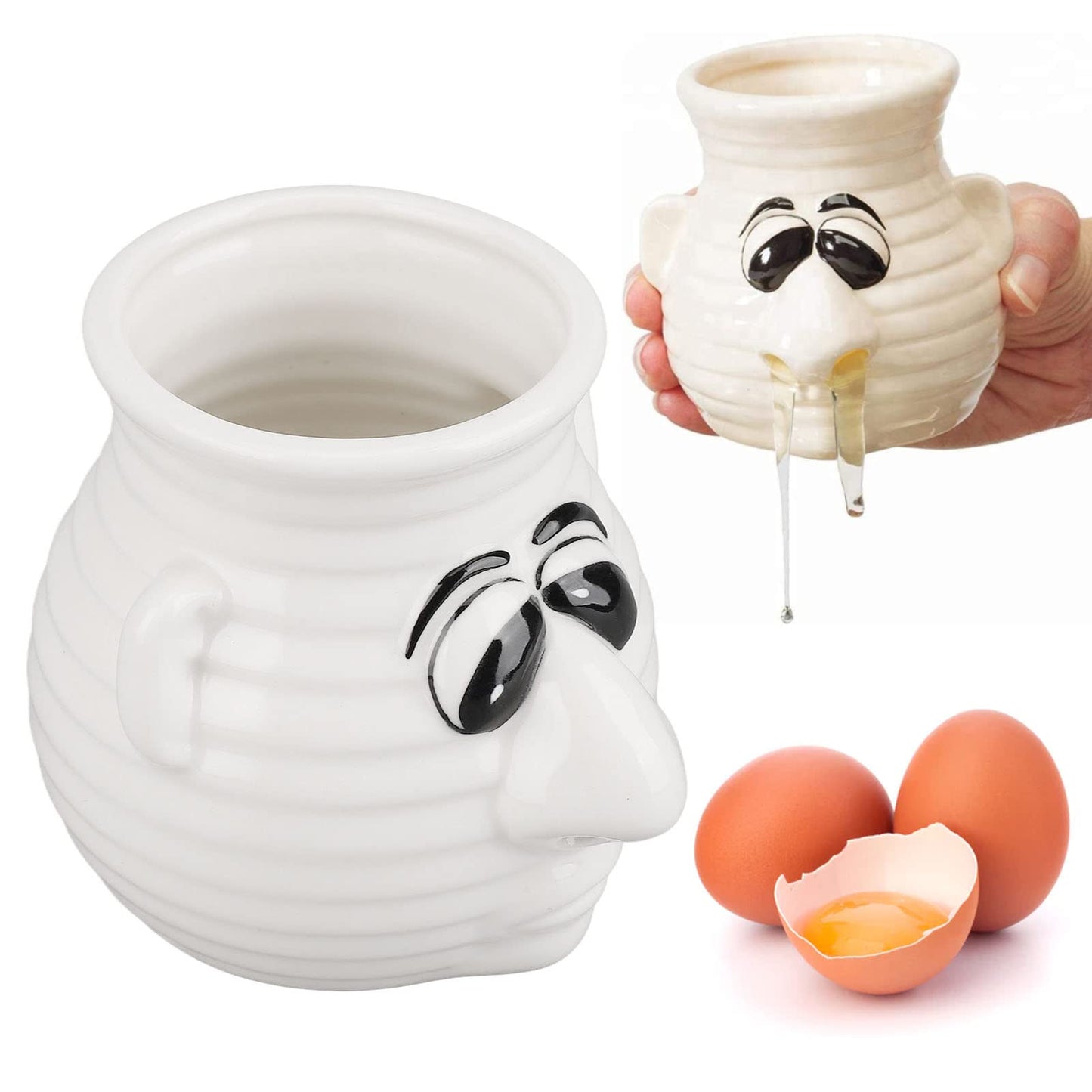Ceramic Egg Separator, Funny Cartoon Ceramic Egg White and Yolk Separator Mug Kitchen Gadget Dishwasher Safe Ceramicly Mug for Home Cooks White Elephant Gift