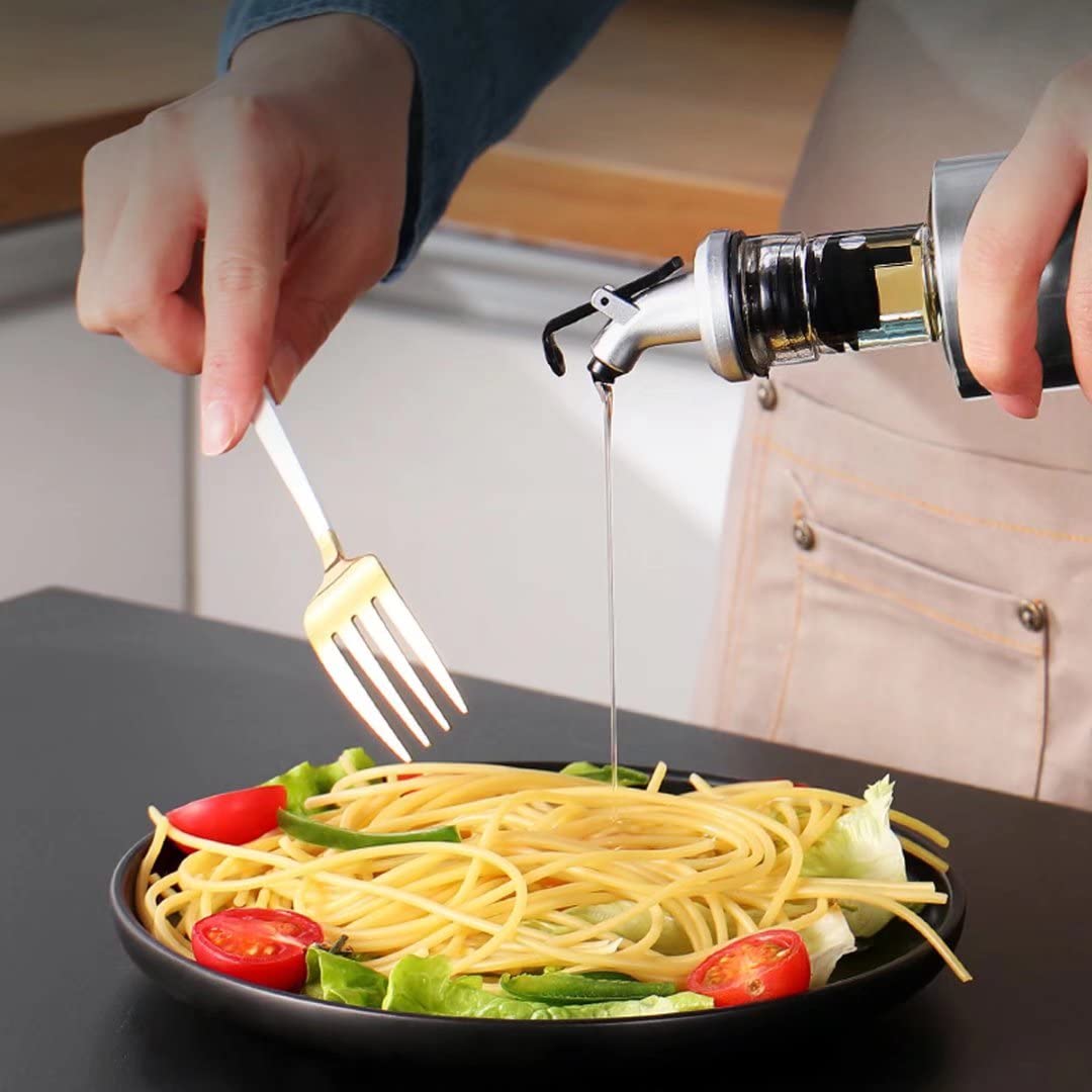 Mincham Olive Oil Dispenser - 7oz (200ml) Glass & Stainless Steel Oil & Vinegar Cruet with No-drip Spout & Pouring Funnel