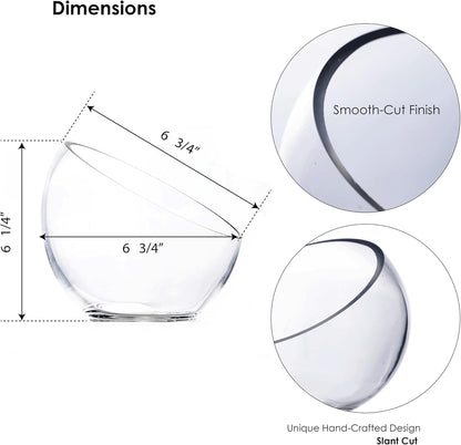 CYS EXCEL Glass Slant Cut Bubble Bowl (H-6" W-7"), Slanted Globe Bowl Terrarium, Round Flower Vase Centerpiece