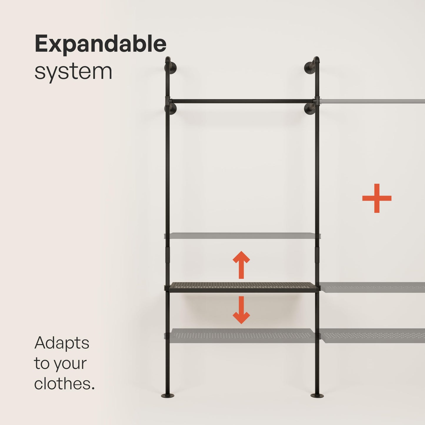 pamo Industrial Pipe Clothing Rack with Shelf - 390 lbs Capacity - Wall Mounted Clothes Rack and Walk In Closet with Metal Shelf for Wardrobe