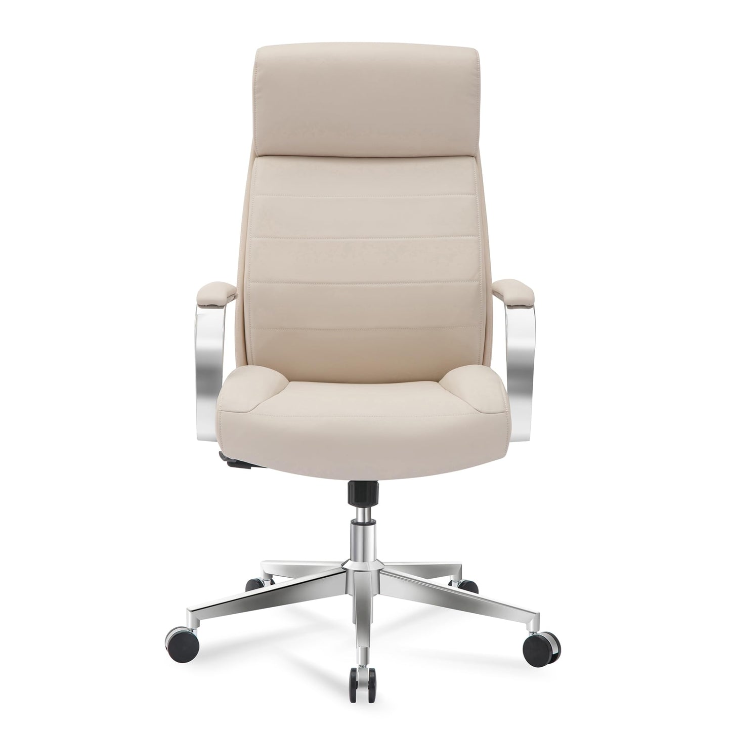 Realspace® Modern Comfort Modee Vegan Leather High-Back Executive Office Chair, Sand/Chrome, BIFMA Compliant