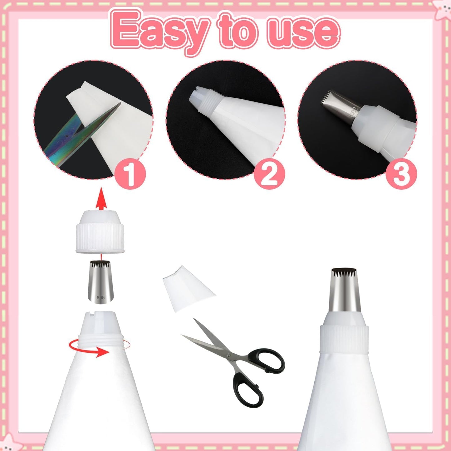 LLMSIX 15pcs Reusable Cotton Piping Bags and Tips Set with 7 Stainless Steel Piping Tip, Large Piping Tips and Churro Tip for Cake Cupcake Pastry Decoration and Cream Puff Filling