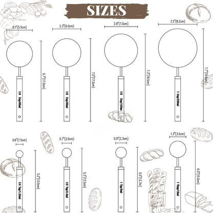Measuring Cups and Spoons Set with Wooden Handle, 8 Pieces Stainless Steel Measuring Spoon and Cup with US Measurements for Baking and Cooking Sliver