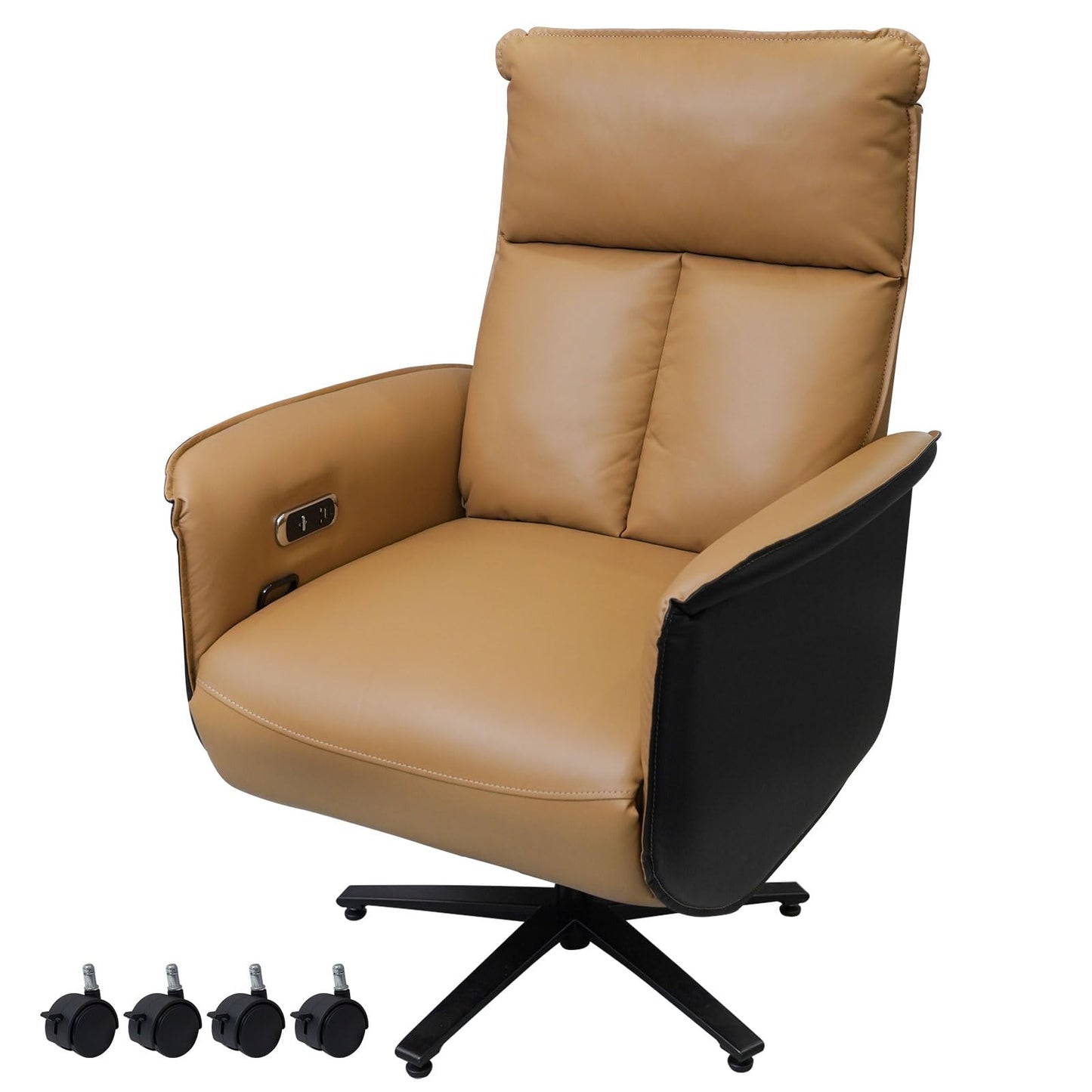 Liftsync Ergonomic Executive Recliner, Adjustable Electric Office Chair 90-155° with Footrest, 4-Position Headrest, 300LBS Heavy Duty, 2-in-1 Base Swivel Desk Chair w/USB, Brown & Black PU Leather