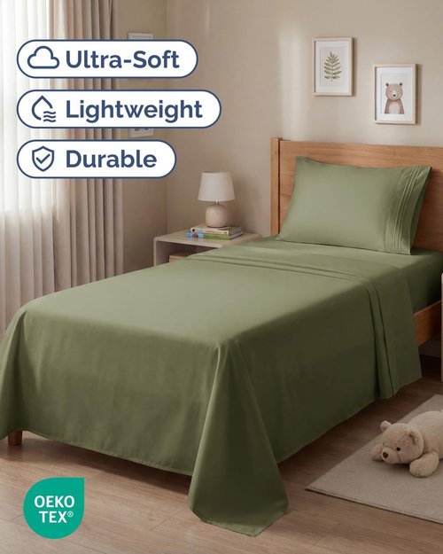 Hotel Luxury Twin Size 3-Piece Sheet Set by [Brand Name] - Comfy, Breathable & Cooling - Deep Pockets, Soft & Wrinkle-Free in Sage Green