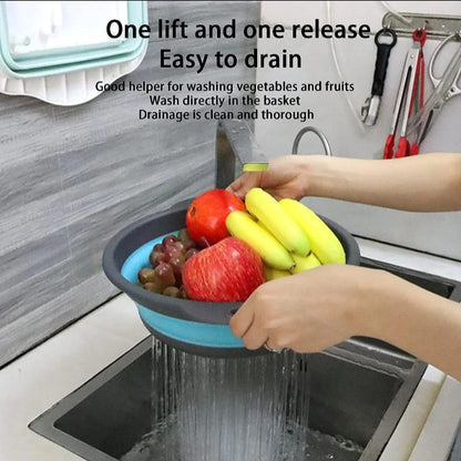 Monli Home Collapsible Silicone Colander Set of 2 (Large & Small) (Blue)