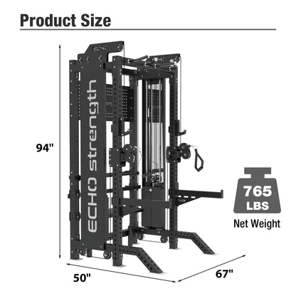Commercial Functional Trainer Cable Machine with Dual Weight Stacks Power Cage Squat Rack Cable Crossover Exercise Machine with Pulley System All in One Home Gym Systems, Model B