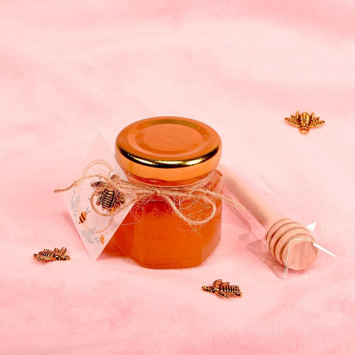 20 Pack Adabocute Mini Honey Jars with Dipper - Perfect for Baby Shower Favors and Wedding Favors - Includes Bee