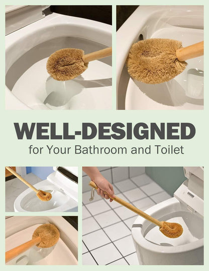 Updated Modern Toilet Bowl Brush, Natural Coconut Fiber Brush Head with Beechwood Handle, Eco-Friendly