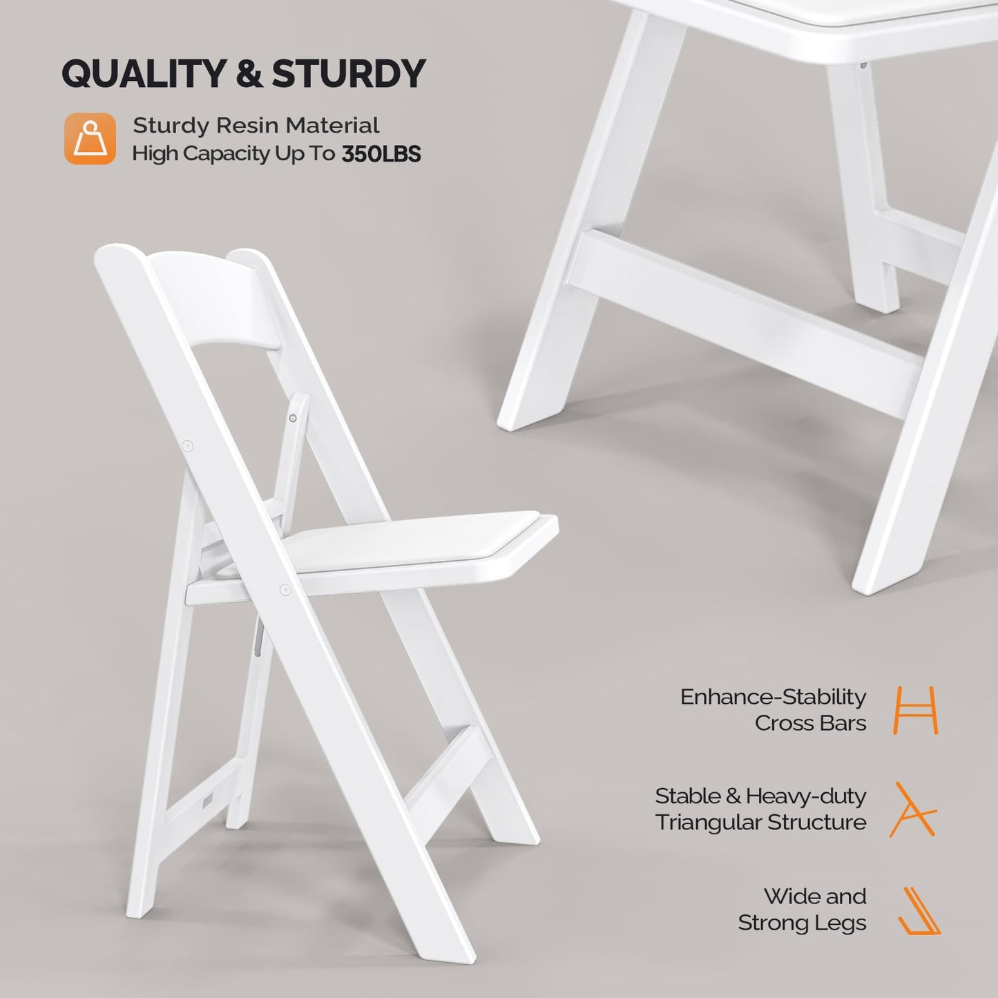 VINGLI Resin Folding Chairs with Cushion, Foldable Plastic Chair with Comfortable Padded Seats, Perfect for Event Party Indoor Outdoor, White, 8 PC