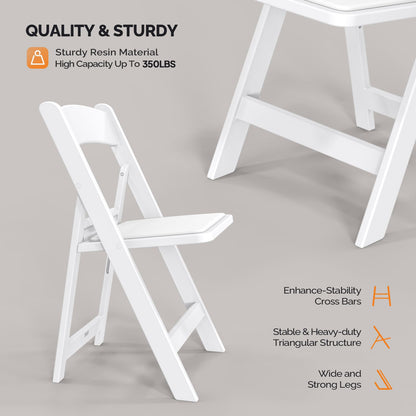 VINGLI Resin Folding Chairs with Cushion, Foldable Plastic Chair with Comfortable Padded Seats, Perfect for Event Party Indoor Outdoor, White, 8 PC