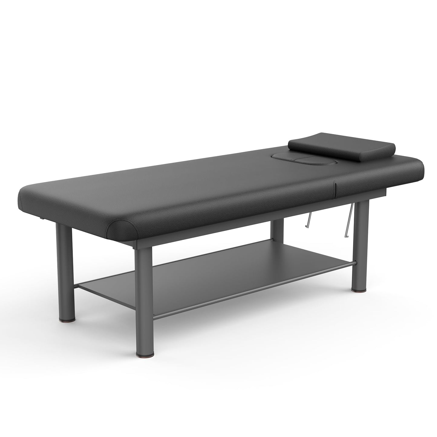 pouseayar Heavy Duty Professional Stationary Massage Bed Wide Stationary Massage Table with Backrest for Treatment Table Physical Therapy Spa Facial Bed, Metal Frame PU Leather, Black