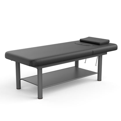 pouseayar Heavy Duty Professional Stationary Massage Bed Wide Stationary Massage Table with Backrest for Treatment Table Physical Therapy Spa Facial Bed, Metal Frame PU Leather, Black