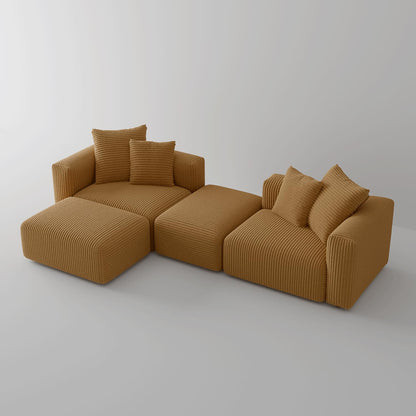 Acanva Corduroy Convertible Modular L Shaped Sectional Sofa, 4 Seater Free Combination Corner Couch, Convertible to DayBed, Wide Loveseat with Moveable Ottomans for Small Spaces, Sleeper Bed, Yellow