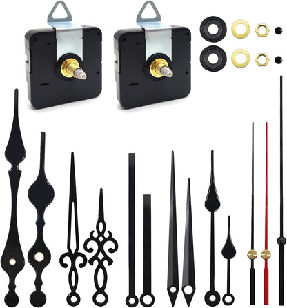 2pcs Silent Quartz Clock Movement, Long and Short Shaft with 5 Sets Hands for DIY Wall Clock