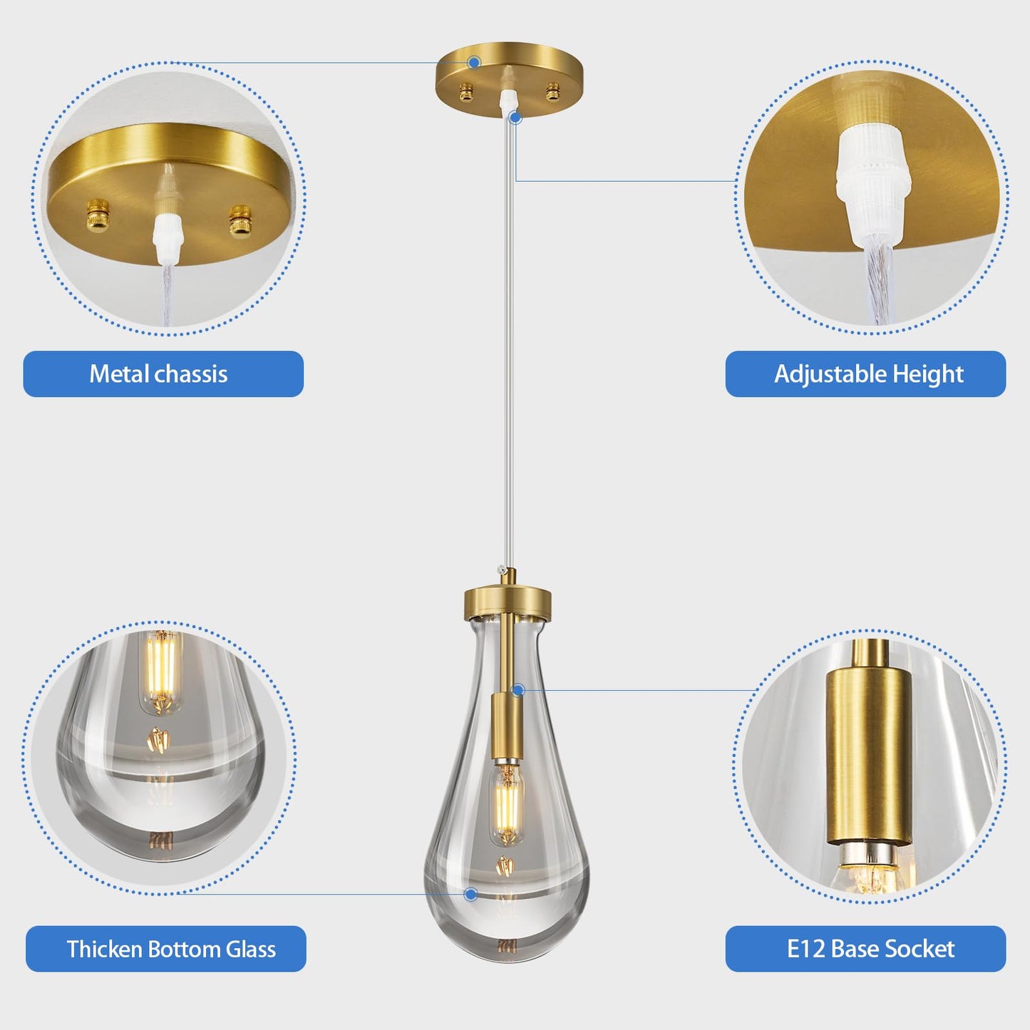 LIANGMH Raindrop Pendant Lights Kitchen Island Set of 3 Teardrop Gold Hanging Light Fixtures Clear Solid Glass Pendant Light Modern Chandeliers for Dining Room Porch Corridor Living Room…