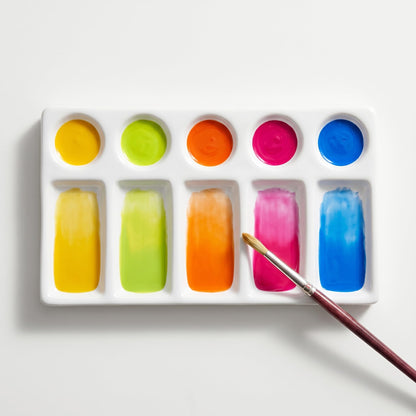 Jucoan 2 Pack 10-Well Ceramic Watercolor Paint Palette, 7-1/2 x 4-1/4 Inch Rectangle Porcelain Artist Paint Palette Mixing Tray for Watercolor, Gouache, Acrylic